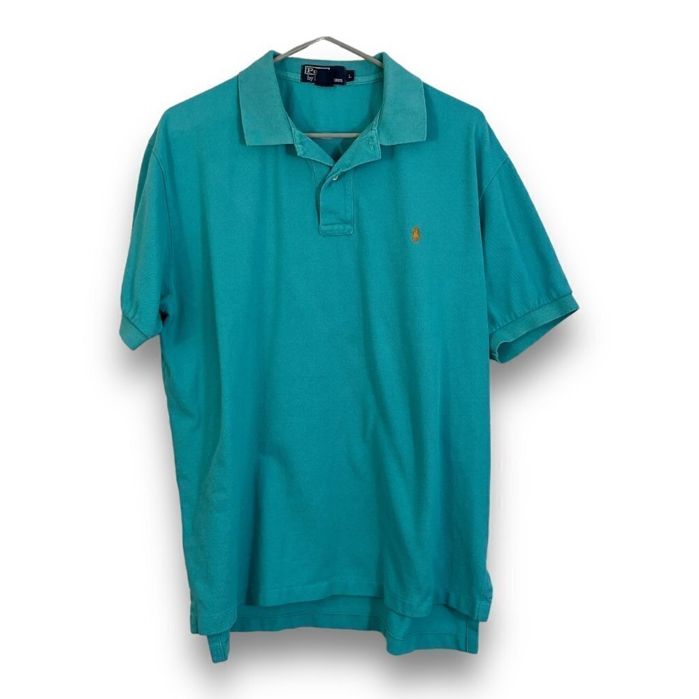 Vintage Polo Ralph Lauren Mens Sz L Teal Polo Short Sleeve Shirt VTG 100% Cotton